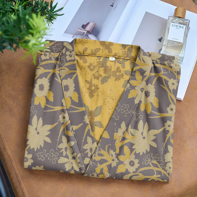Vintage Rustic Floral Cotton Jacquard Robe