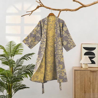 Vintage Rustic Floral Cotton Jacquard Robe