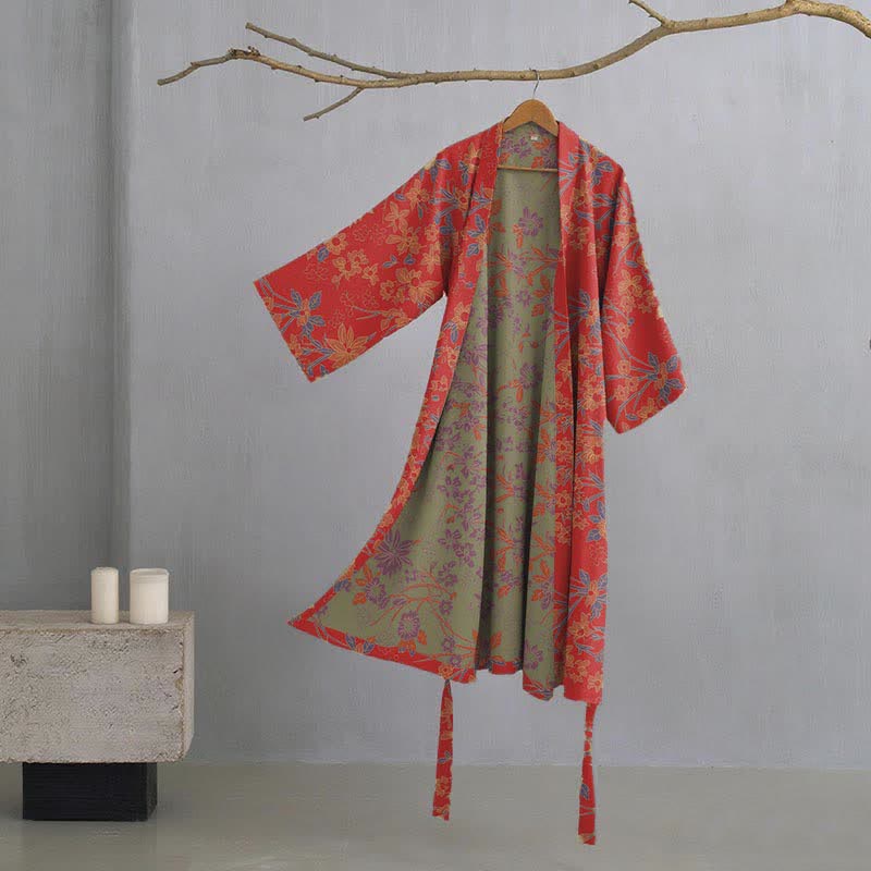 Vintage Rustic Floral Cotton Jacquard Robe