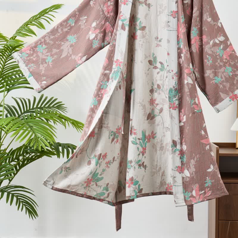 Vintage Floral Cotton Gauze Kimono Robe