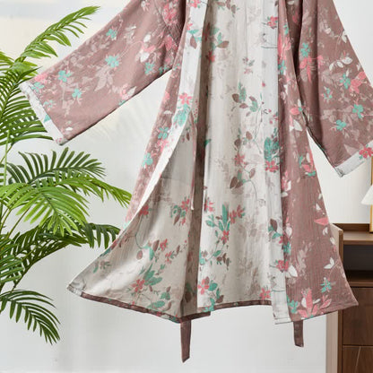 Vintage Floral Cotton Gauze Kimono Robe