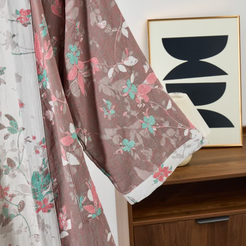 Vintage Floral Cotton Gauze Kimono Robe