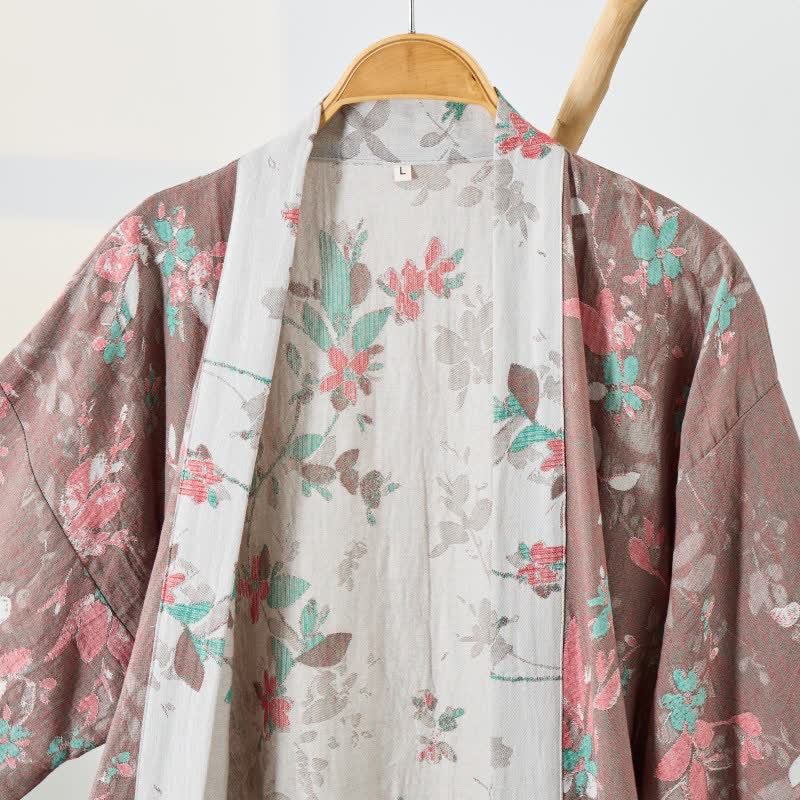 Vintage Floral Cotton Gauze Kimono Robe