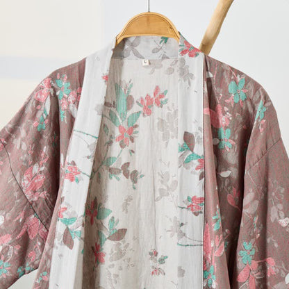 Vintage Floral Cotton Gauze Kimono Robe