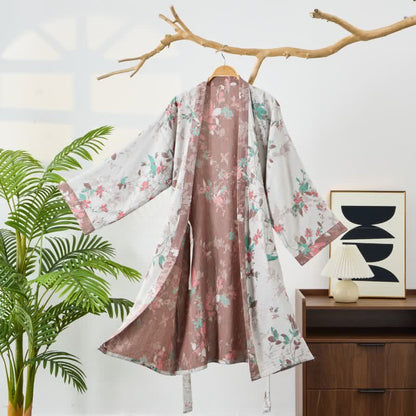 Vintage Floral Cotton Gauze Kimono Robe