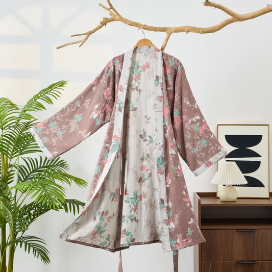 Vintage Floral Cotton Gauze Kimono Robe