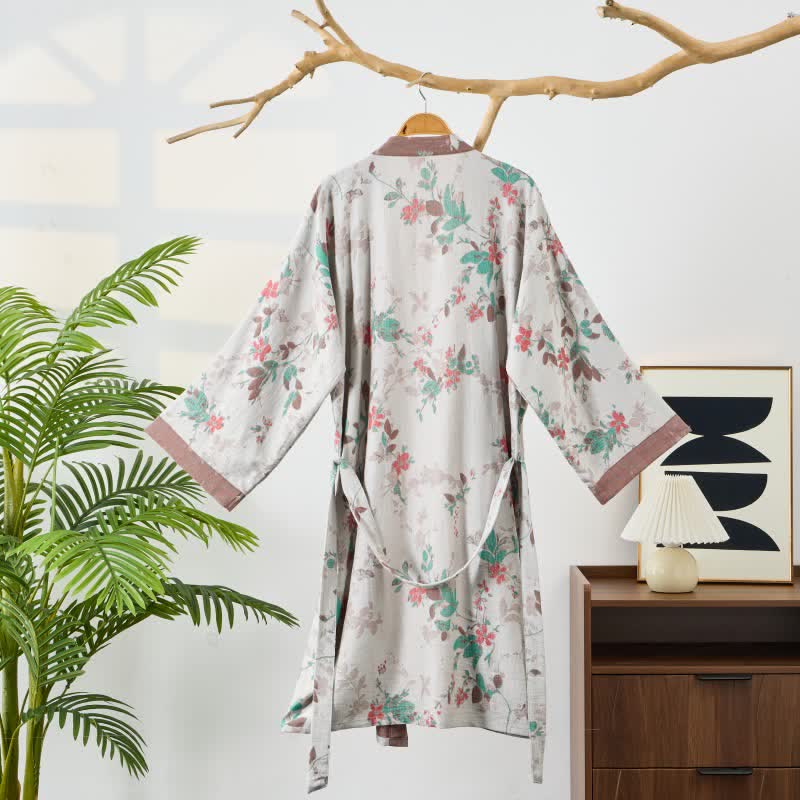Vintage Floral Cotton Gauze Kimono Robe