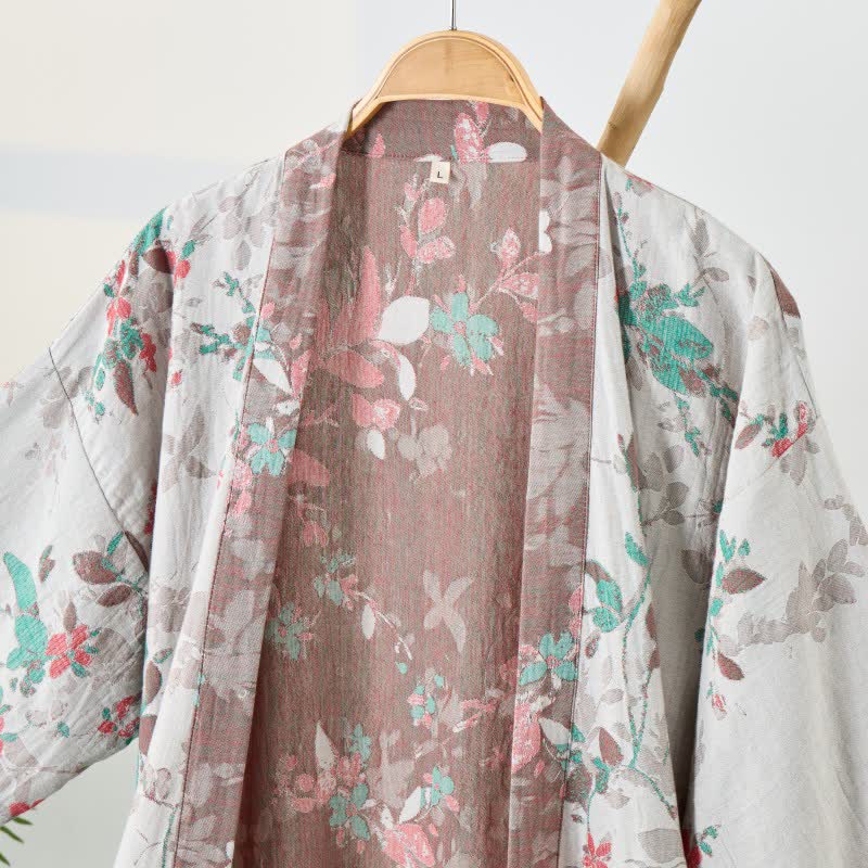 Vintage Floral Cotton Gauze Kimono Robe