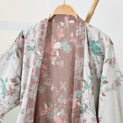 Vintage Floral Cotton Gauze Kimono Robe