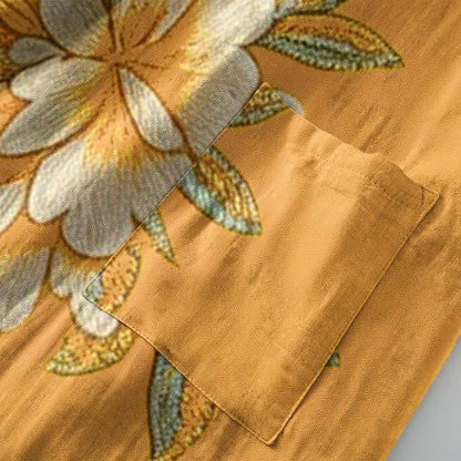 Yellow Peony Cotton Gauze Kimono Robe