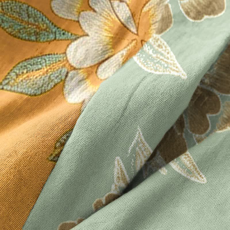 Yellow Peony Cotton Gauze Kimono Robe
