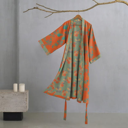 Artistic Floral Cotton Gauze Kimono Robe