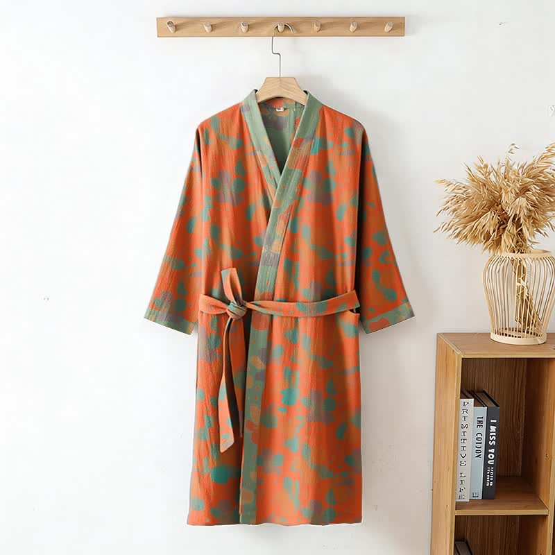 Artistic Floral Cotton Gauze Kimono Robe