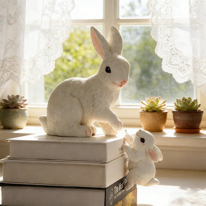 Resin Mother and Baby Bunny Decor