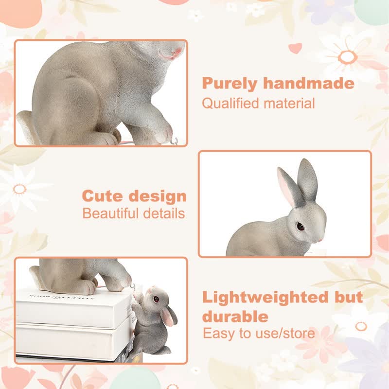 Resin Mother and Baby Bunny Decor