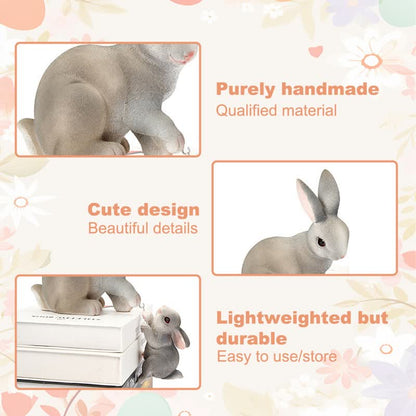 Resin Mother and Baby Bunny Decor