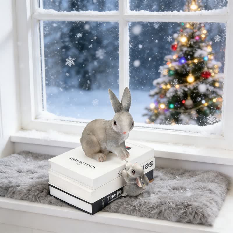 Resin Mother and Baby Bunny Decor