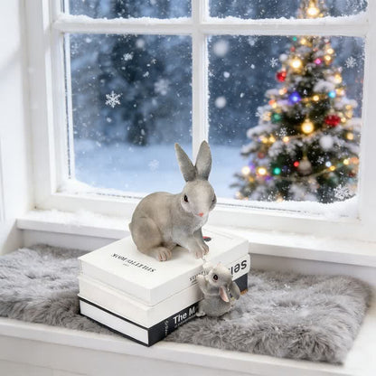 Resin Mother and Baby Bunny Decor