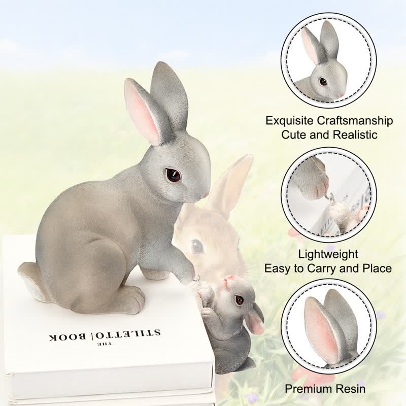Resin Mother and Baby Bunny Decor