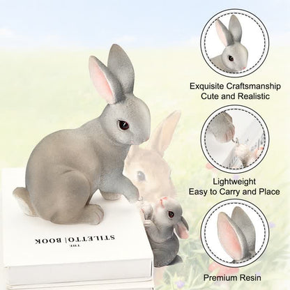 Resin Mother and Baby Bunny Decor