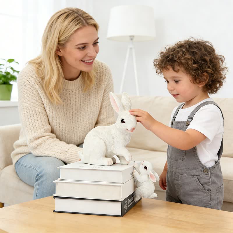 Resin Mother and Baby Bunny Decor
