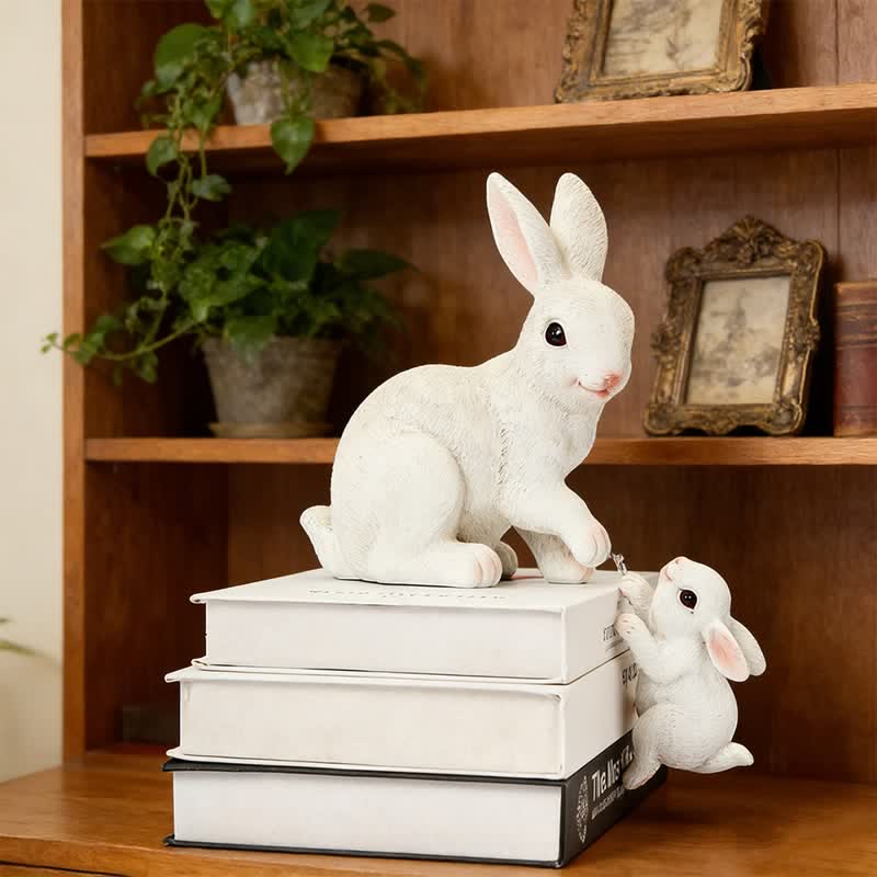 Resin Mother and Baby Bunny Decor