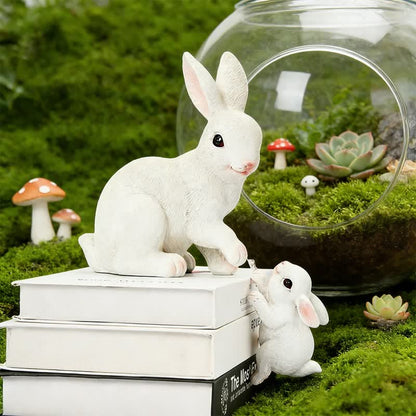 Resin Mother and Baby Bunny Decor