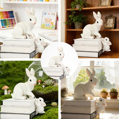 Resin Mother and Baby Bunny Decor