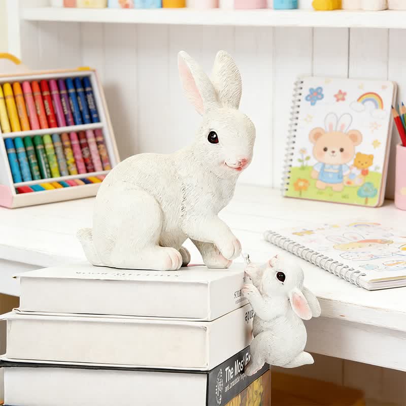 Resin Mother and Baby Bunny Decor