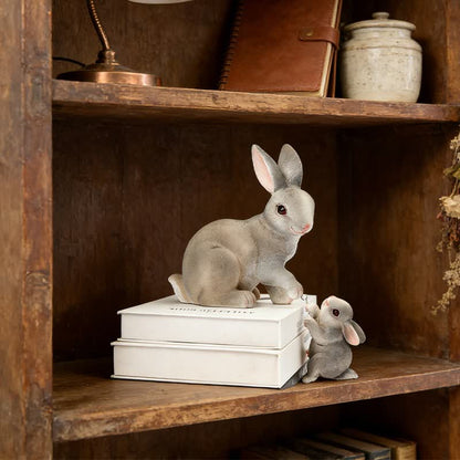 Resin Mother and Baby Bunny Decor