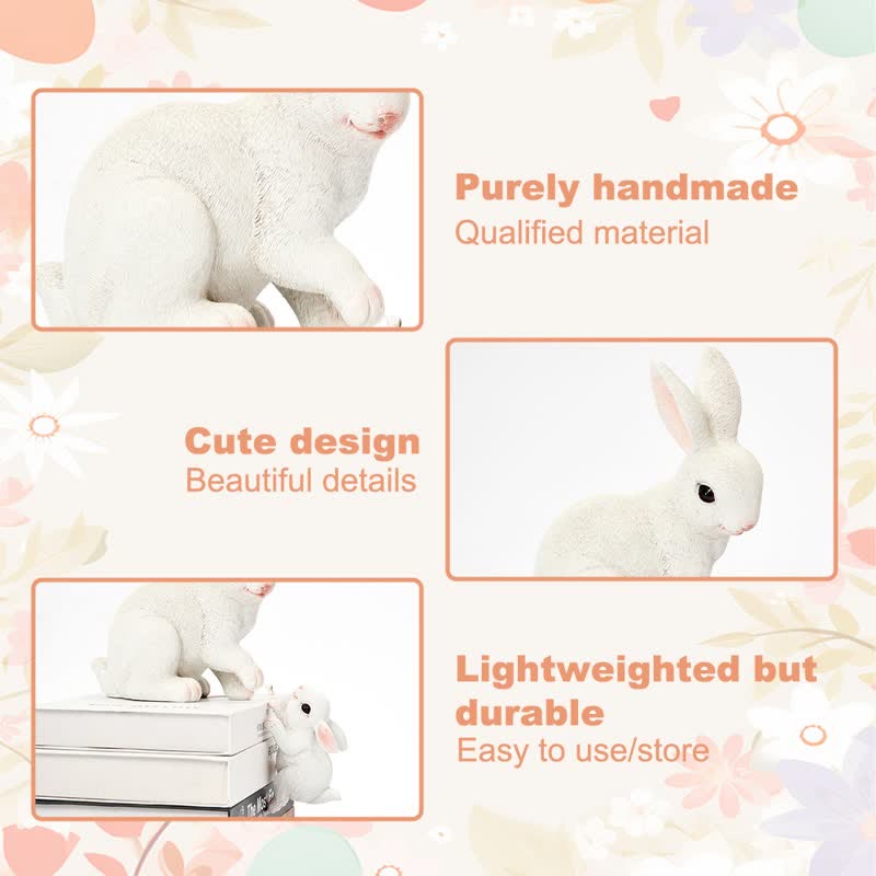 Resin Mother and Baby Bunny Decor