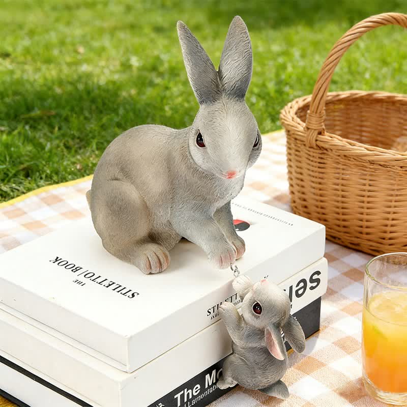 Resin Mother and Baby Bunny Decor