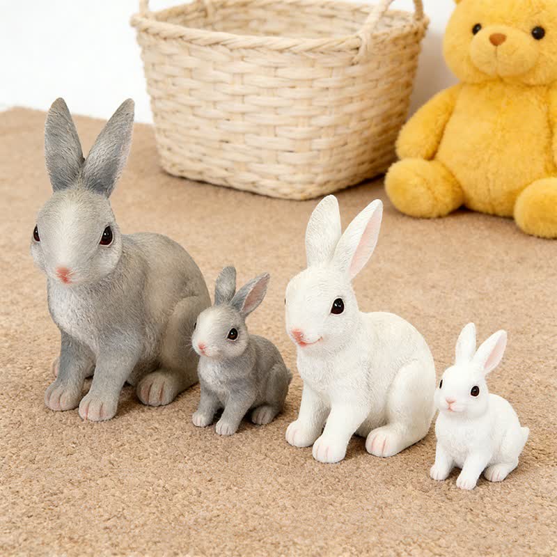 Resin Mother and Baby Bunny Decor