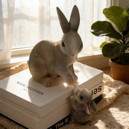 Resin Mother and Baby Bunny Decor