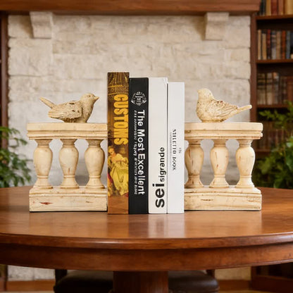 Resin Bird on Railing Bookend Decor