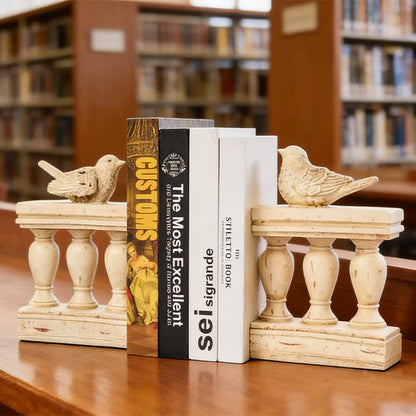 Resin Bird on Railing Bookend Decor