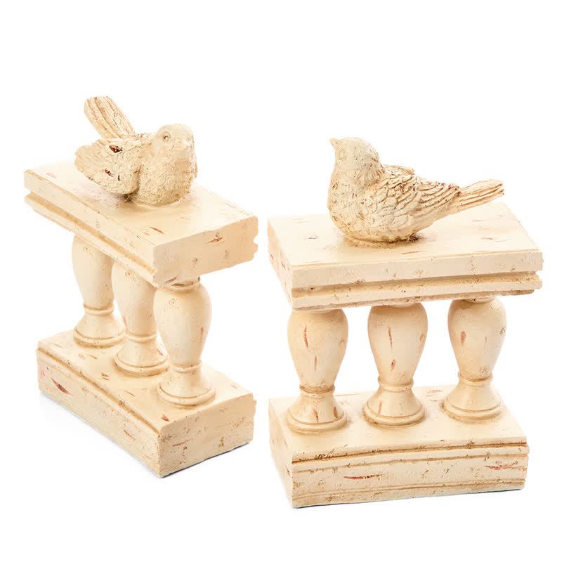 Resin Bird on Railing Bookend Decor