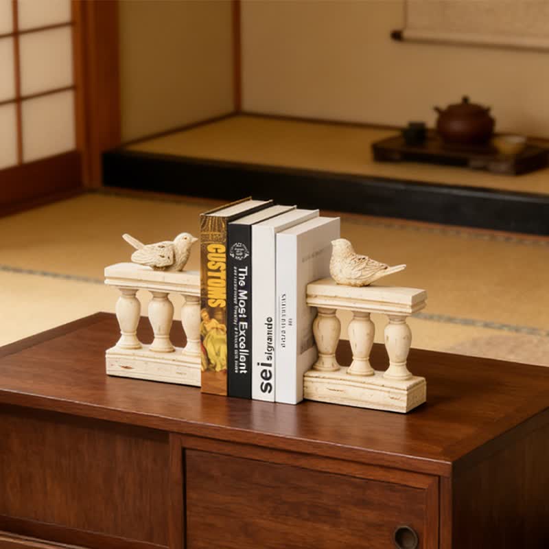 Resin Bird on Railing Bookend Decor
