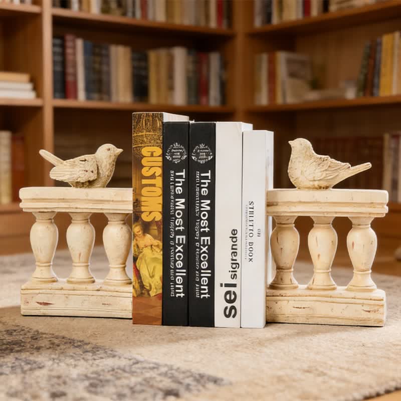 Resin Bird on Railing Bookend Decor