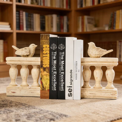Resin Bird on Railing Bookend Decor