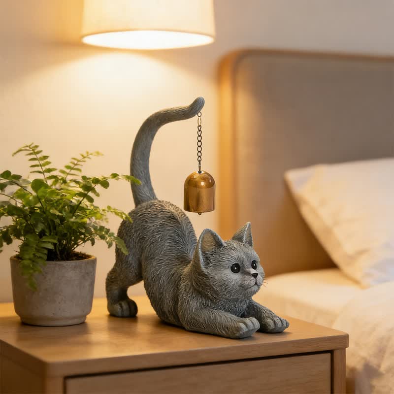Cat Tail Bell Figurine Decor
