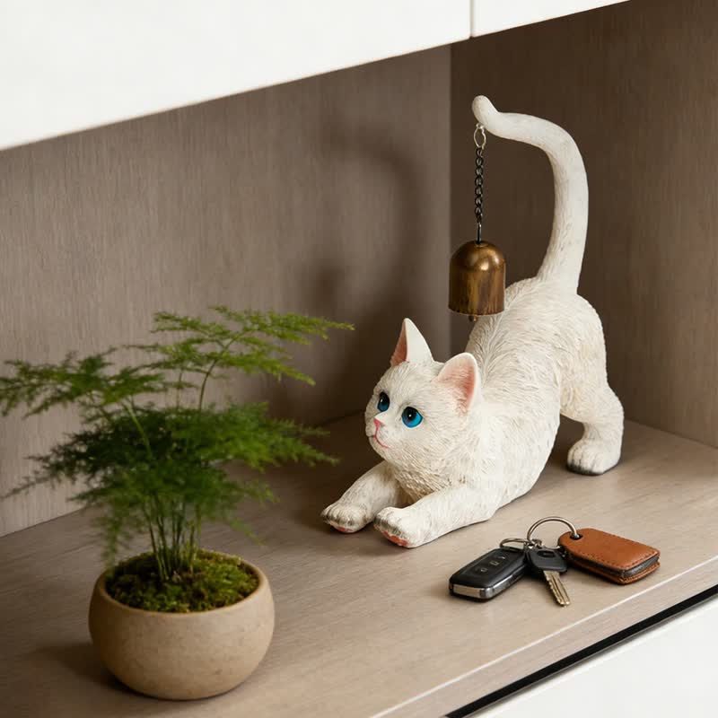 Cat Tail Bell Figurine Decor