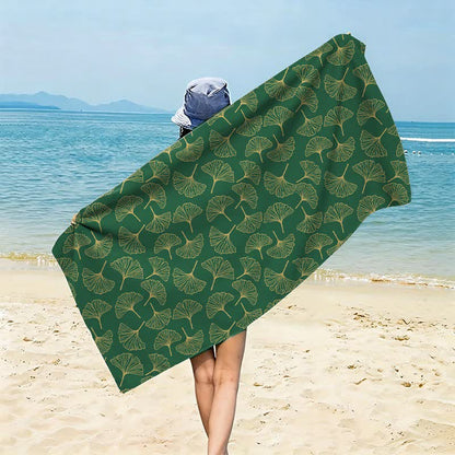 Line Art Ginkgo Leaf Beach Towel
