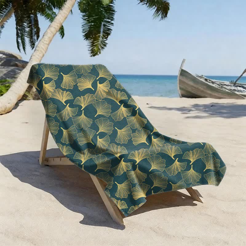 Artistic Line Art Ginkgo Beach Towel