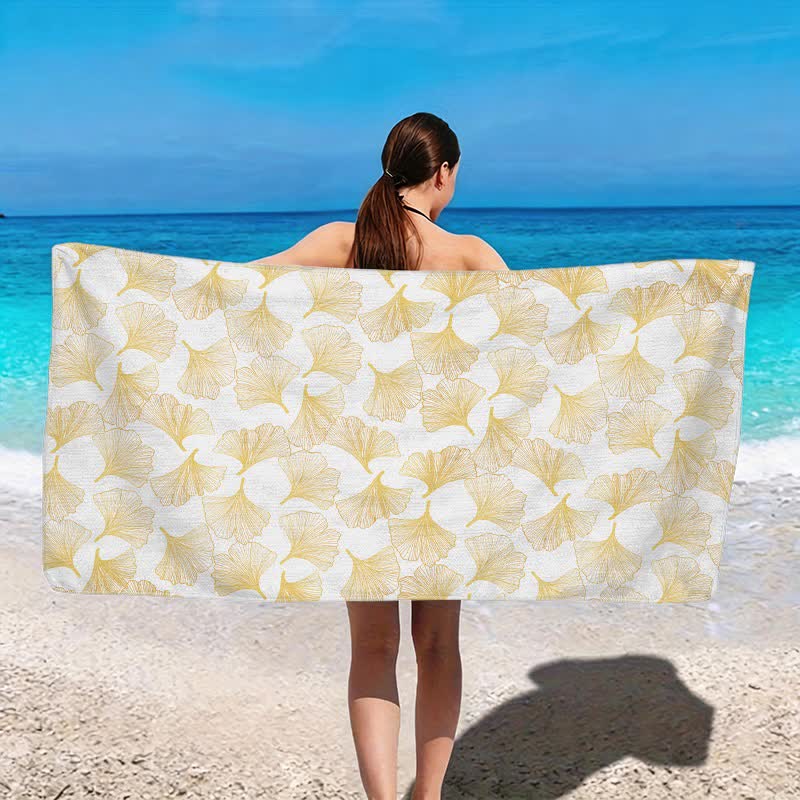 Artistic Line Art Ginkgo Beach Towel