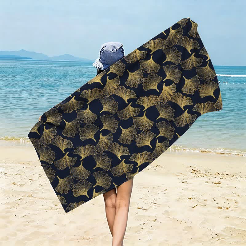 Artistic Line Art Ginkgo Beach Towel