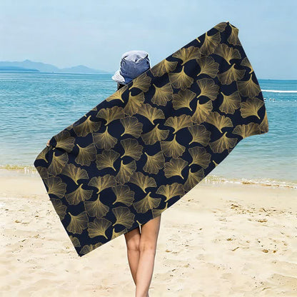 Artistic Line Art Ginkgo Beach Towel