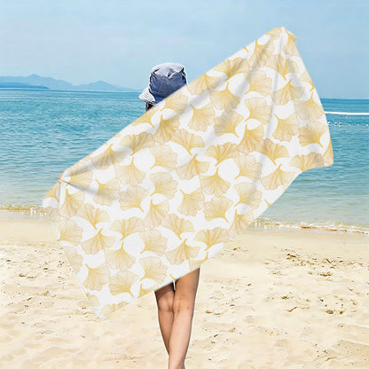 Artistic Line Art Ginkgo Beach Towel