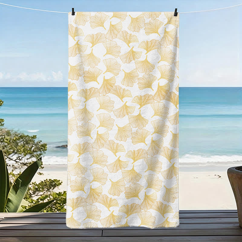 Artistic Line Art Ginkgo Beach Towel
