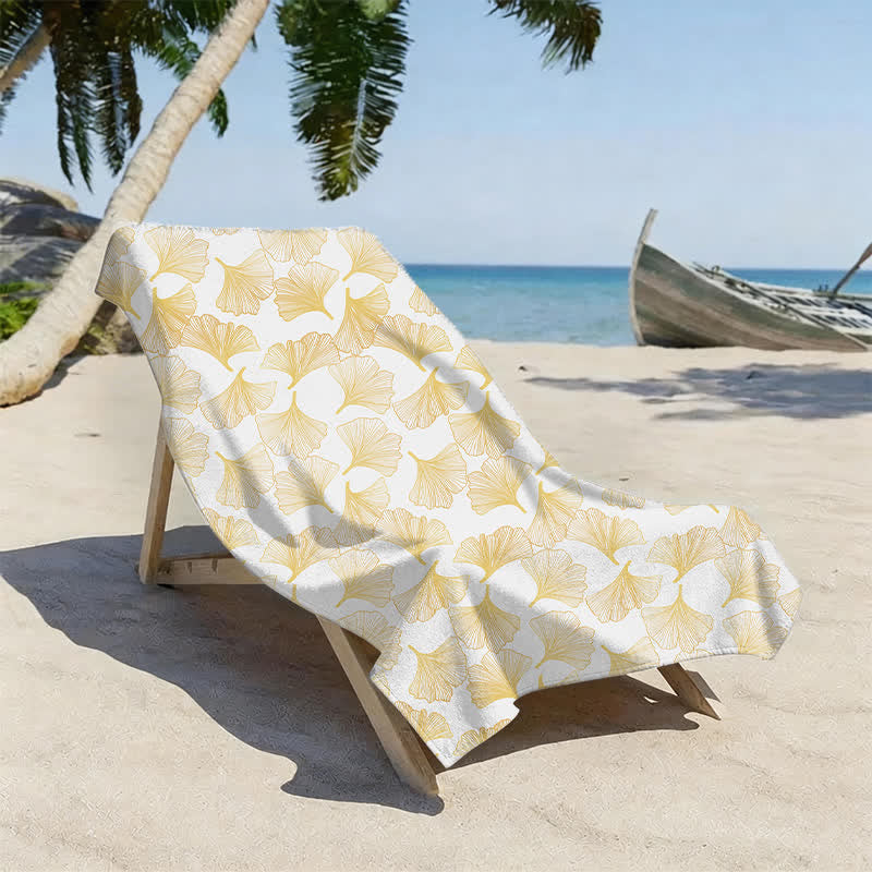 Artistic Line Art Ginkgo Beach Towel